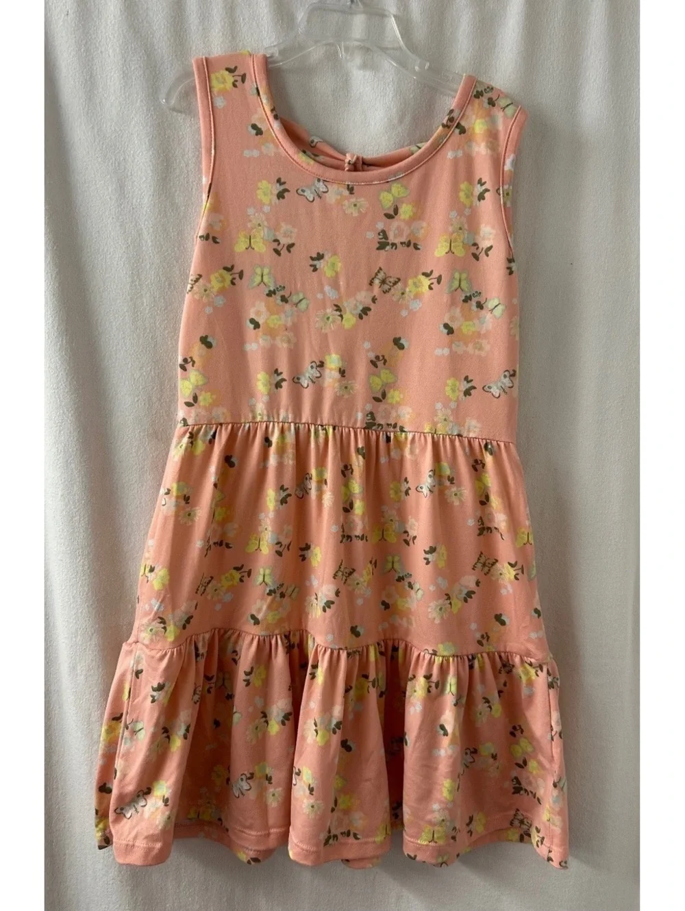 Limited Too Girls Size 7 Pink Floral Butterfly Tiered Sleeveless Dress